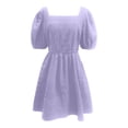 thumbnail image 4 of HJYCHN Women's Square Neck Puff Sleeve Short A-Line Casual Dress for Daily Outings Everyday Sophisticated Style Dress Purple M, 4 of 4