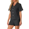 thumbnail image 4 of Womens Pajamas Set 100% Cotton Button Down Notch Collar Sleepwear Short Sleeve 2 Piece Suits with Pockets M Black, 4 of 6