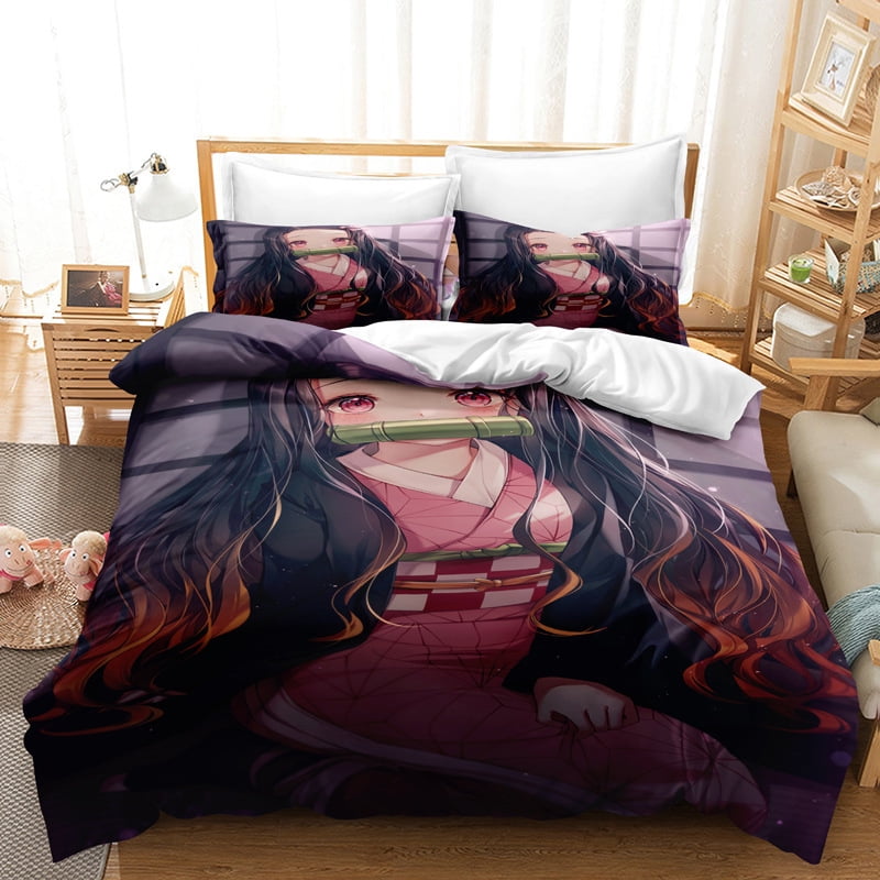 3D Print Nezuko Tanjirou Bedding Sets, Demon Slayer Comforter Cover