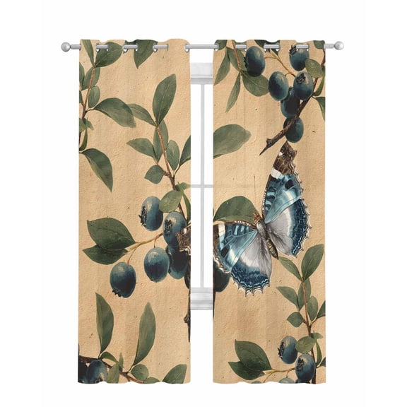 Blueberry Spring Leaves Sheer Curtains 63 Inch Length 2 Panels Set for Living Room/Bedroom, Brown Botanical Branches Kitchen Curtains Grommet Semi-Sheer Curtains Drapes Window Treatments 42"x63"x2