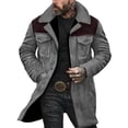 thumbnail image 2 of Men's Western Cowboy Suede Jacket Vintage Plush Collar Faux Leather Winter Warm Overcoat with 4 Pockets, 2 of 8