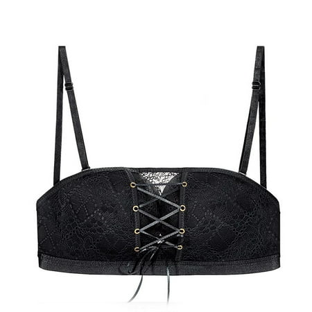 

Strapless Lace Drawstring Bandeau for Daliy Push up Sponge Bra with Detachable Strap for Wedding Party Fall-off-proof New