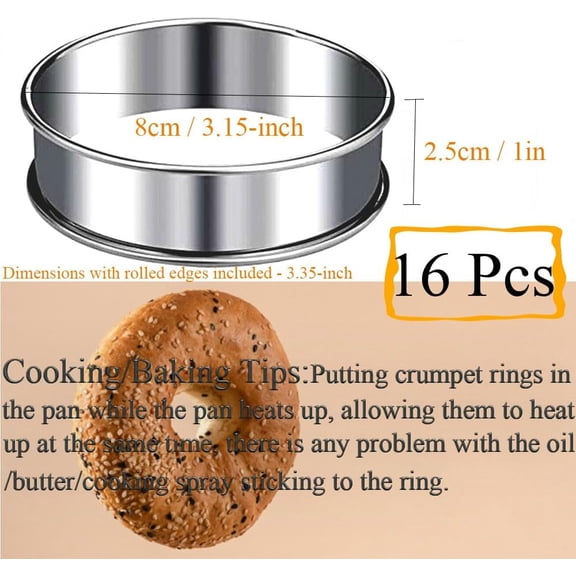 UYWGF-16packs Crumpet Rings 3.15 Inch English Muffin Ring Stainless Steel Double Rolled Nonstick Metal Round Tart Ring Molds for Cookies Pastry Desserts Baking