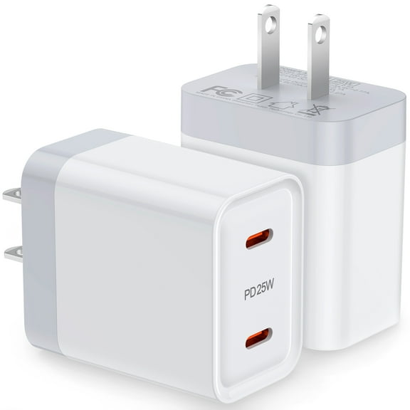 USB C Block,ABCPOW 2Pack 25W PD Dual Port Type C Charger Block USB C Wall Charger Power Adapter Plug USB C Brick Cube Box Android Charger Block Type C Charger Fast Charging Block USB C Charger,White