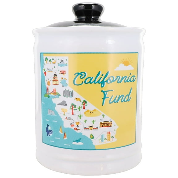Cottage Creek Ceramic Piggy Bank, California Vacation, White