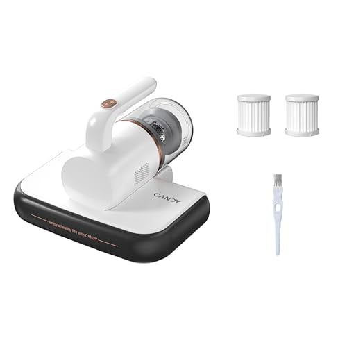 Aspiradora de colchones CANDY™ con esterilización UV y filtro HEPA, 350 W, antialérgenos para camas, alfombras, sofás, polvo y pelos de mascotas, depósito de polvo de 0,4 L con filtro lavable, apagad