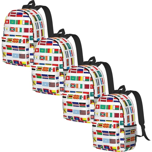 Mochila suave GloFlagsBlack 4 Piezas Capacidad 15 kilos Estampado de Banderas Escolar Hilo y Poliéster Cierre Cremallera
