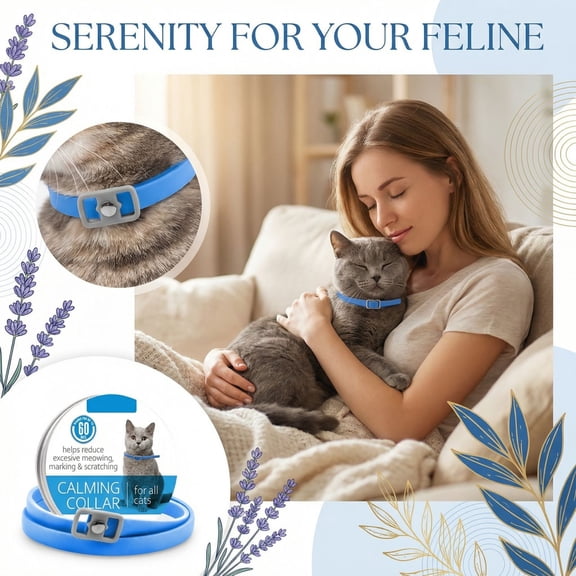 Cat Calming Collar for Anxiety Relief Adjustable 38cm Blue Pet Soothing Collar Safe Skin-Friendly Neck Strap for Stress Reduction Daily Care and Travel
