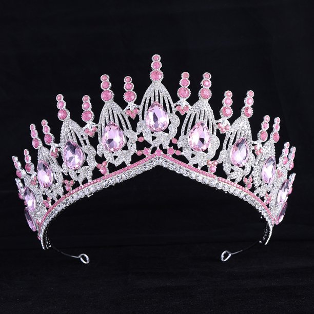 Zhuge Tiara de boda para novia, diadema de princesa, corona nupcial, joyería para el cabello con diamantes de imitación de cristal, decoración para novia, cumpleaños, graduación, boda (rosa)