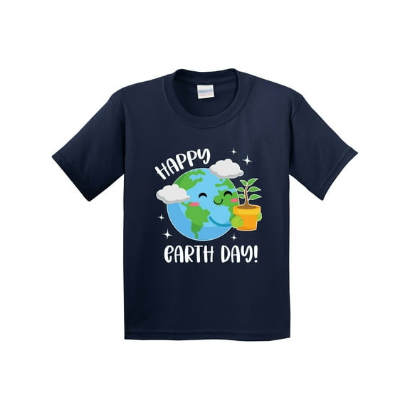 Inktastic Happy Earth Day Cute Smiling Planet Earth with Tree Youth T-Shirt