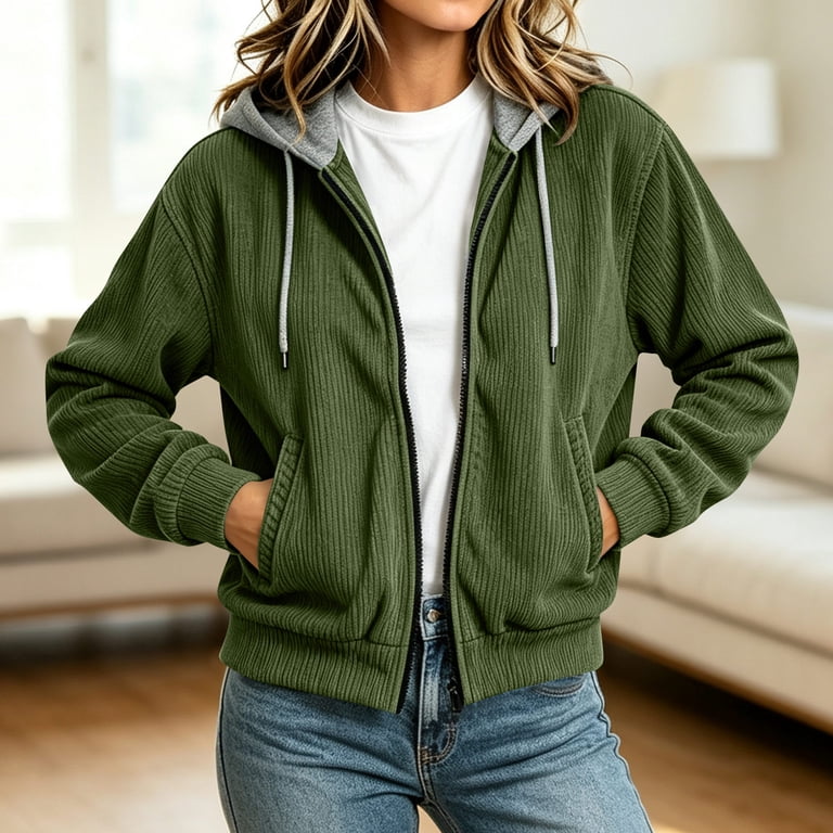 CLANE CORDUROY HOODED ALL IN ONE サイズ1 Ecqkame Women's Corduroy Hooded Jackets Full Zip Pocket Long