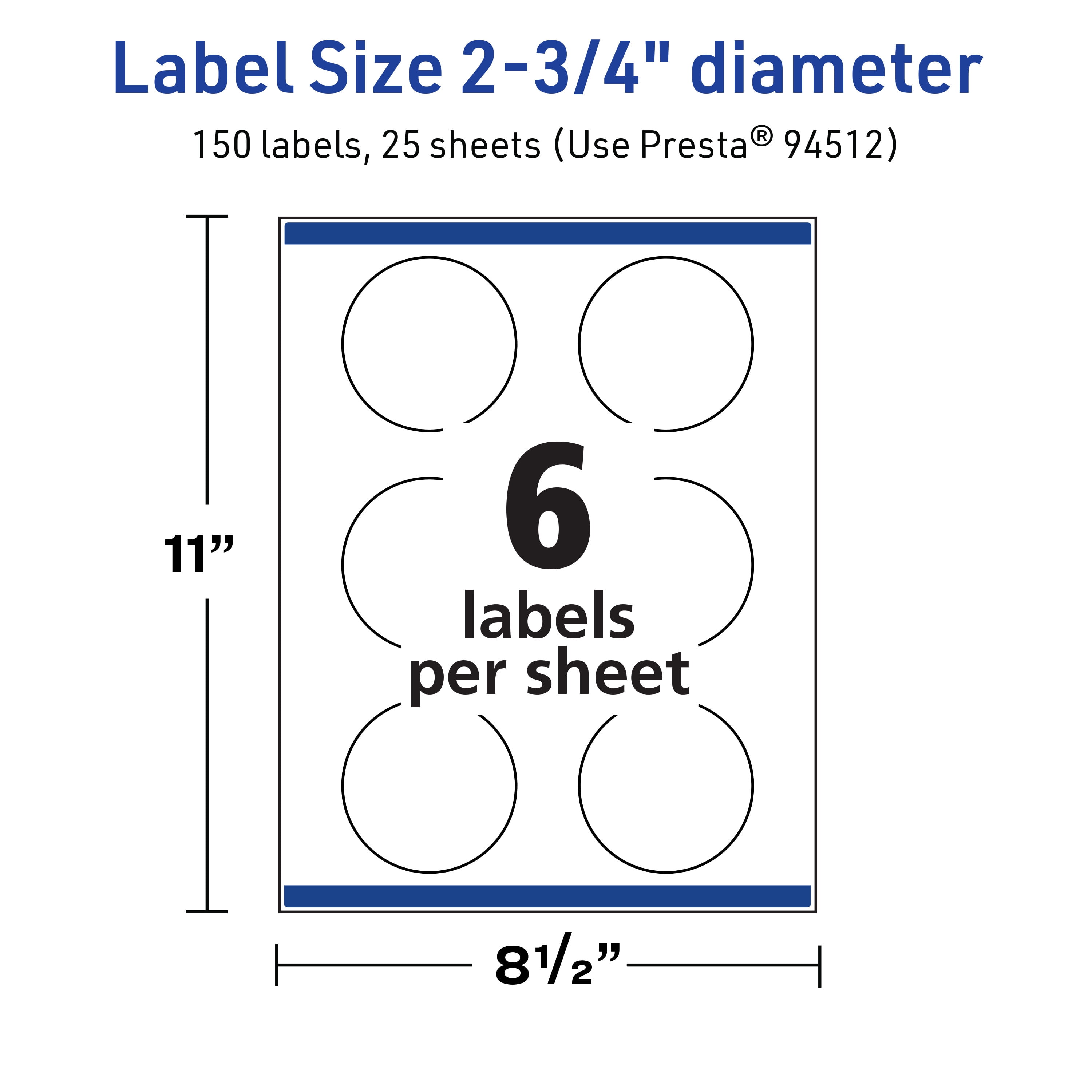 Avery TrueBlock Round Labels, 2.75" Diameter, 150ct
