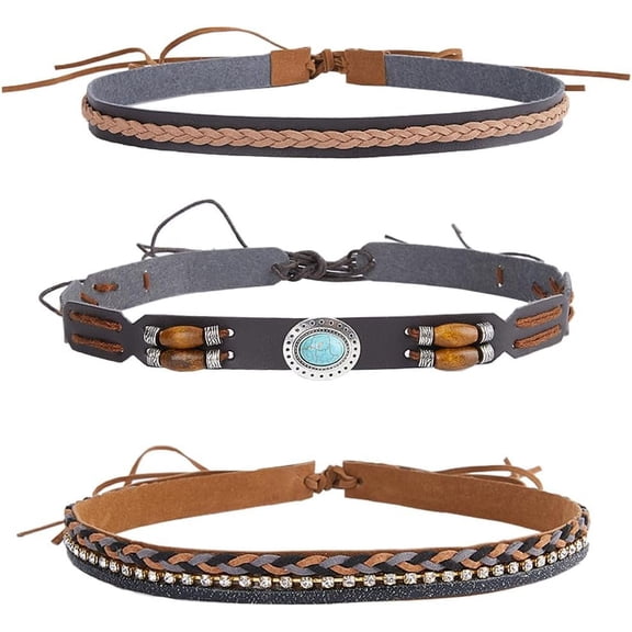3 Style Cowboy Hat Band Handmade Imitation Leather Turquoise Rhinestone Ethnic Western Adjustable Replacement Hat Belt Accessories for Fedora Panama Cowboy Straw Hat Mixed Color