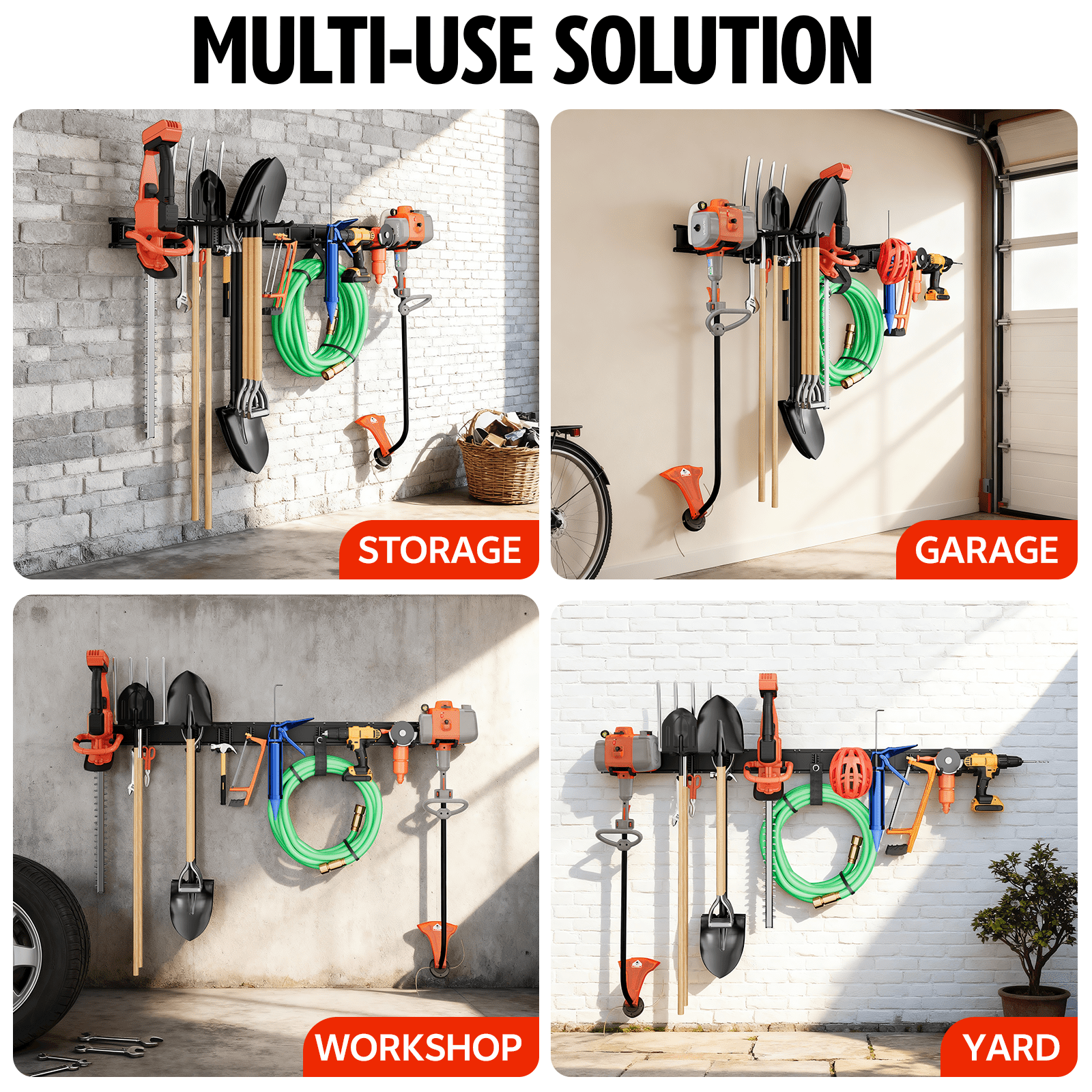 UNTIMATY 64" Garage Tool Organizer Wall Mount Garden Tool Storage Rack Hanger for Yard and Lawn with 10 Adjustable Hooks, 600 lbs Capacity