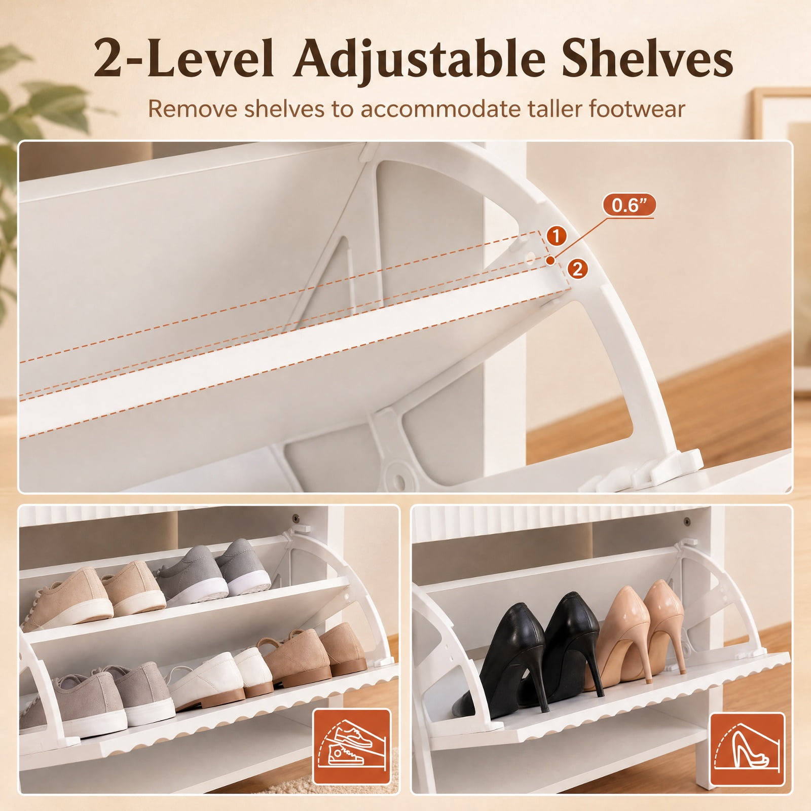 Furnibear Shoe Storage Bench Narrow Wooden Entryway Bench with 2 Flip Drawers and Adjustable Shelves for Hallway Bedroom, White