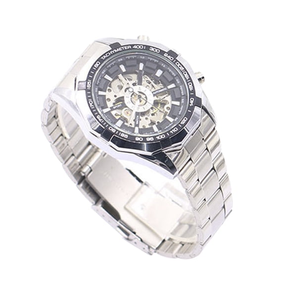 UDIYO Men's Hollow Skeleton Dial Automatic Mechanical Stainless Steel Band Wrist Watch