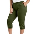 thumbnail image 2 of ersvoioy Plus Size Capris for Women Solid Color Elastic Waistband Straight Leg Trousers with Pockets for Summer Green XXXL, 2 of 7