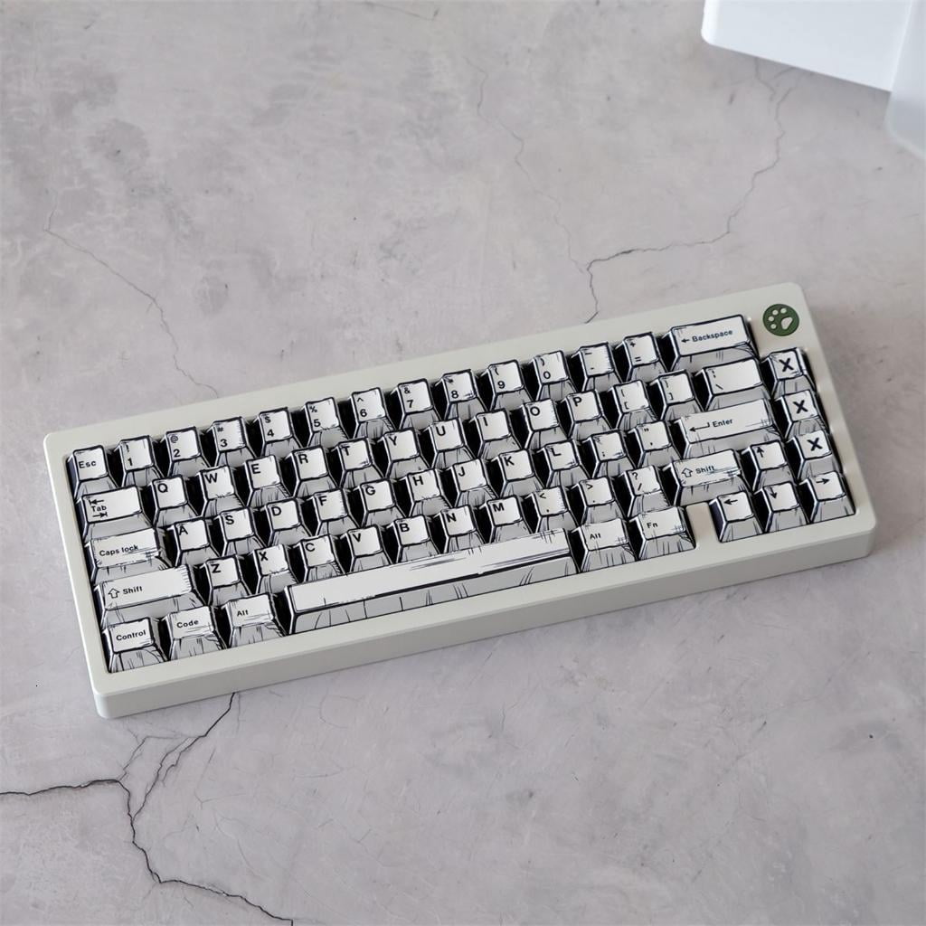 lanema 149PCS Original Height Keycaps With Black And White Art Pattern For Mechanical Keyboard Adding Personality