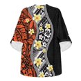 thumbnail image 4 of FKELYI Polynesian Frangipani Flower Print Womens Faux Linen Shirt for Summer Top Shirts Roll Up Sleeve Design Casual Blouse for Ladies Beach Vacation Outfits, 2XL, 4 of 5