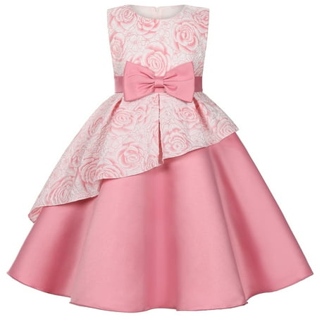 

HTGFGMGW Summer Dresses for Girls Summer Rose Printed Sleeveless Irregular Hem Bowknot Birthday Party Dresses Dresses Dresses for Girls Pink