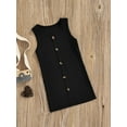 thumbnail image 3 of Bagilaanoe Kid Girl Sleeveless Dress Round Neck Button Stripe Dress Casual Simple One-Piece Clothes, 3 of 7
