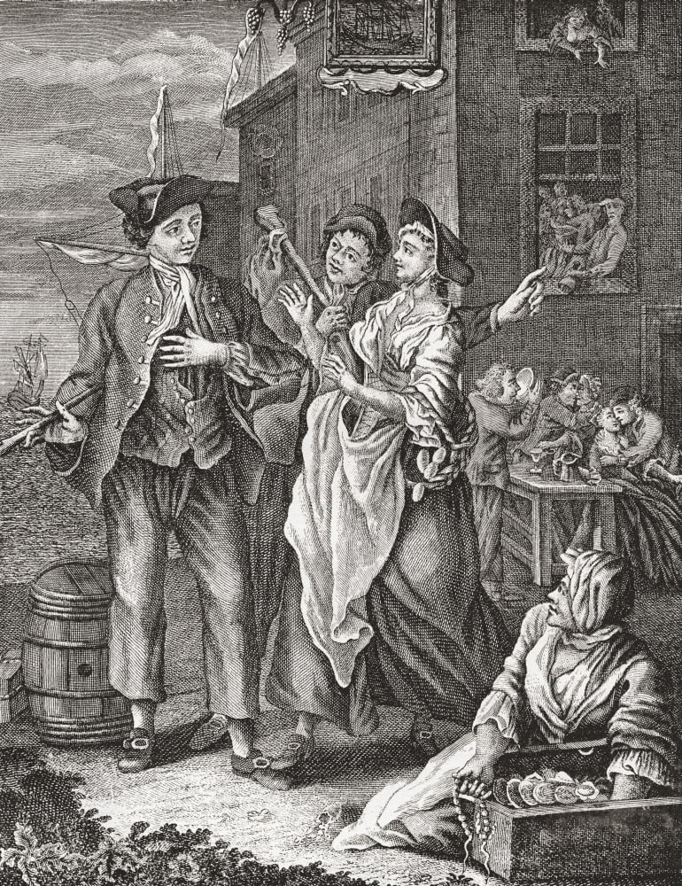 The Return of the sailor Prostitutes and bustle in the maritime ports after an engraving by S Duflos From Illustrierte Sittengeschichte vom Mittelalter bis zur Gegenwart by Eduard Fuchs published 1909