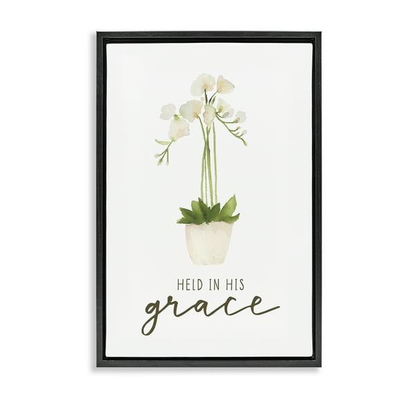 Stupell Industries Held In His Grace Botanical & Floral Painting Black Floater Framed Art Print Wall Art, 17 x 25