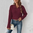 thumbnail image 4 of Suéteres de Punto para Mujer, Suéteres de Larga con Cuello en V, Camisetas Casuales, Conjuntos de Moda de Otoño Rojo Oscuro L, 4 of 7