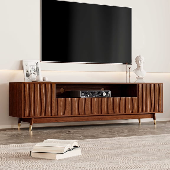 78.7" Mid Century Modern TV Stand Wooden Entertainment Center with 2 Drawers and 2 Cabinets TV Console with Open Shelf for 65/70/75 Inch Media Console for Living Room Bedroom