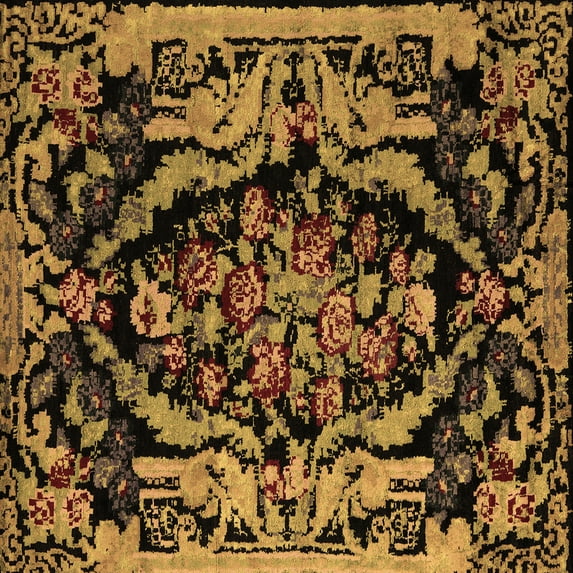 Ahgly Company Indoor Square Medallion Brown French Area Rugs, 6' Square