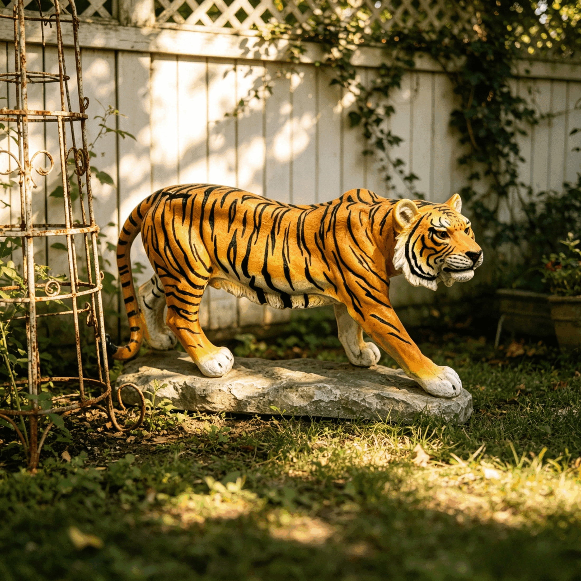 GDF Studio Brown Tiger Resin Indoor/Outdoor Guardian Statue, Weather-Resistant Decor Figurine for Garden & Courtyard