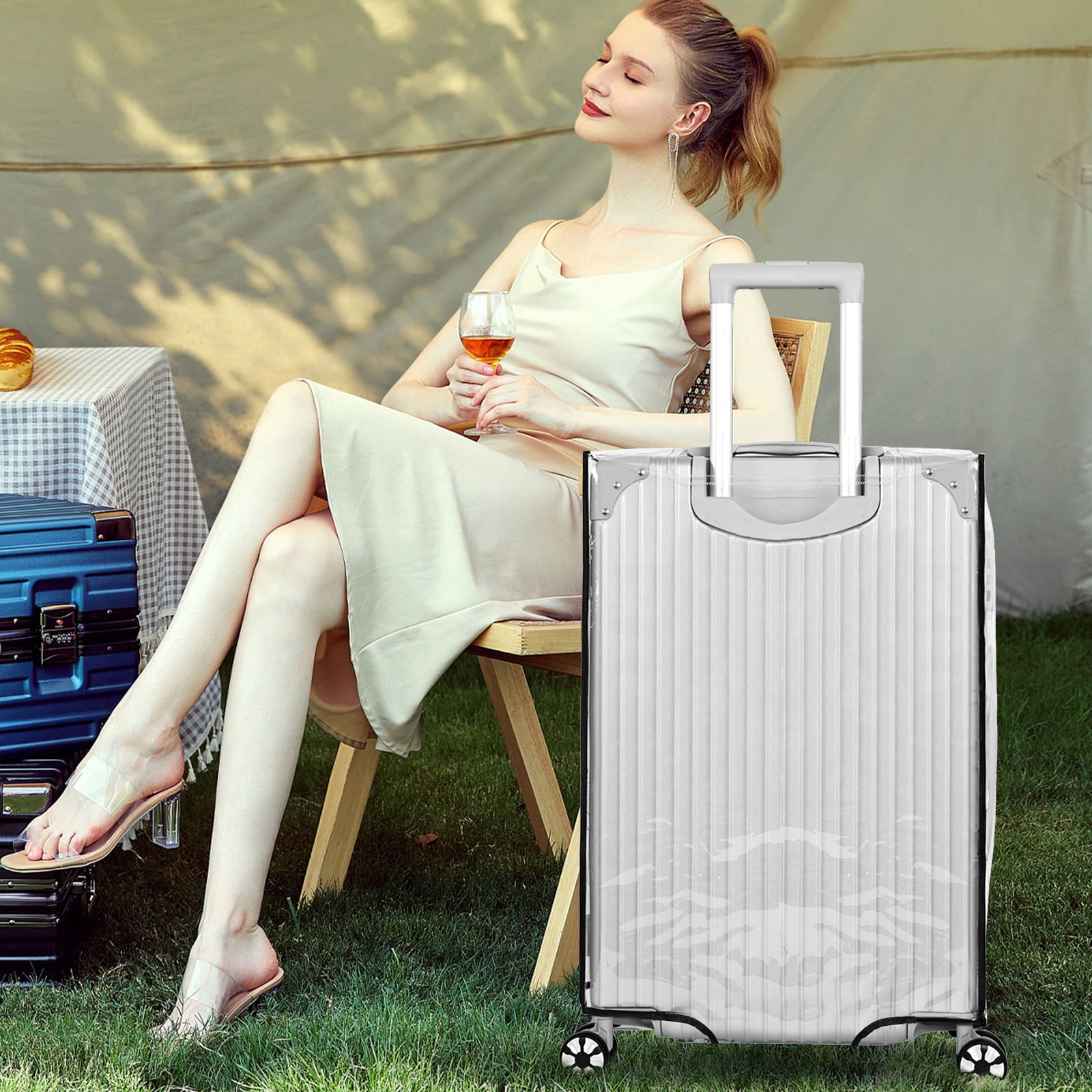 FUYGRCJ 3PCS Luggage Covers, 3 Sizes Clear Luggage Protector Cover, 20+24+28 inch Reusable Suitcase Dust Cover, Waterproof PVC Suitcase Cover Dustproof for Luggage Travelling