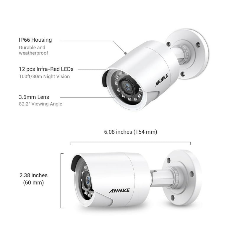 ANNKE 2PCS 1080P Surveillance Cameras 2MP IP66 Waterproof Indoor Outdoor  CCTV Camera Kit 30m Night Vision with Smart IR Cam White Color