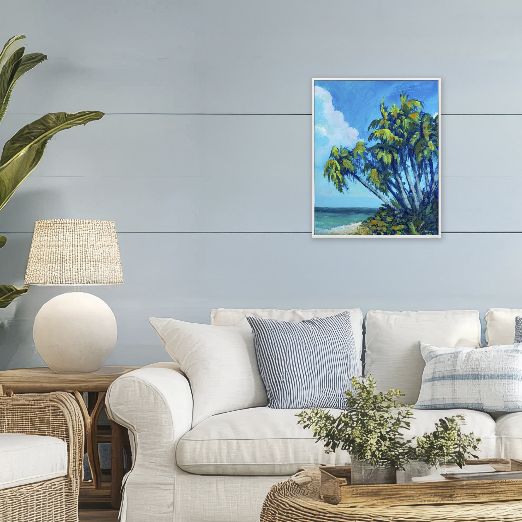 Stupell Industries Cerulean Sky & Palms White Framed Giclee Art, design by Dan Meneely