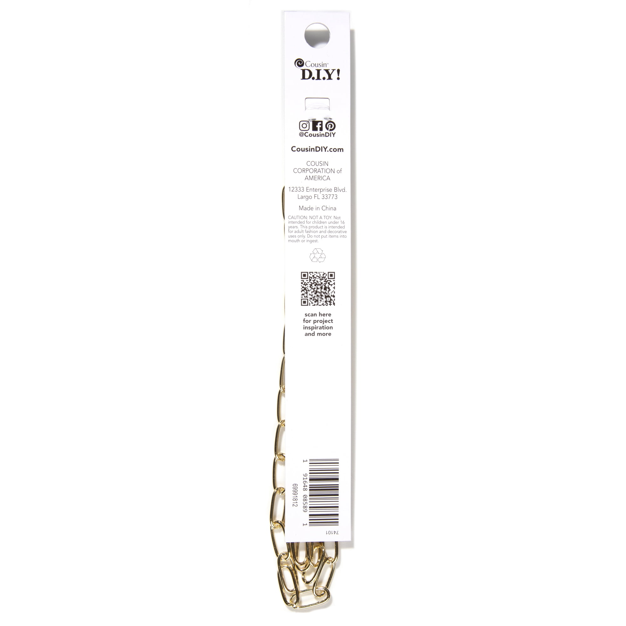Cousin DIY 7.5 inch Oval Link Chain for DIY Charm Bracelet, 4Pc, Gold Finish