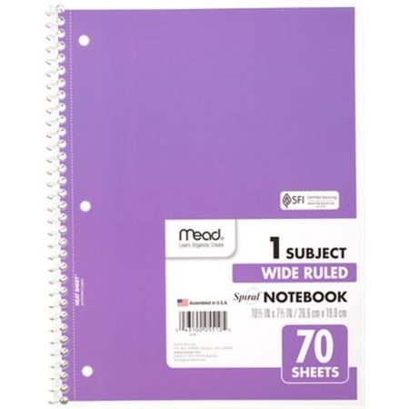 Mead Spiral Notebook 1 Subject Wide Ruled 70 Sheets 10 12 x 7 12 Purple - Wide