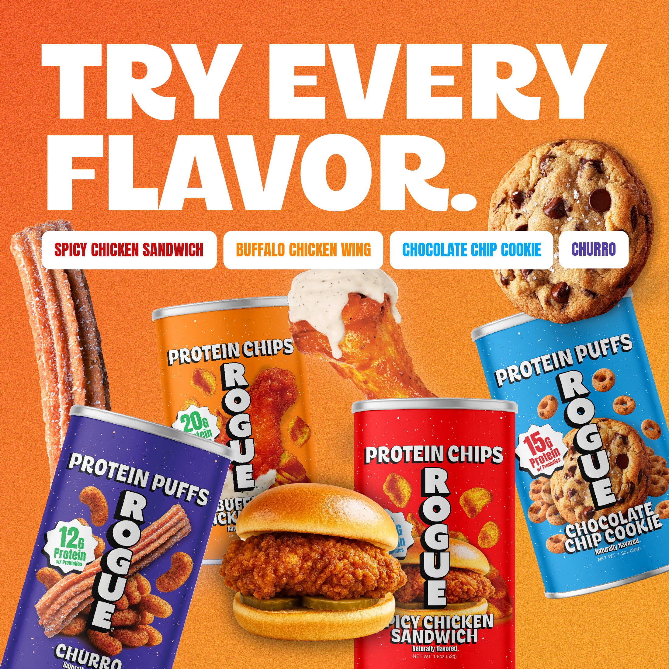 Rogue Snacks, Buffalo Chicken Wing Chips, 20g of Protein, Probiotics, 1.8 oz Can