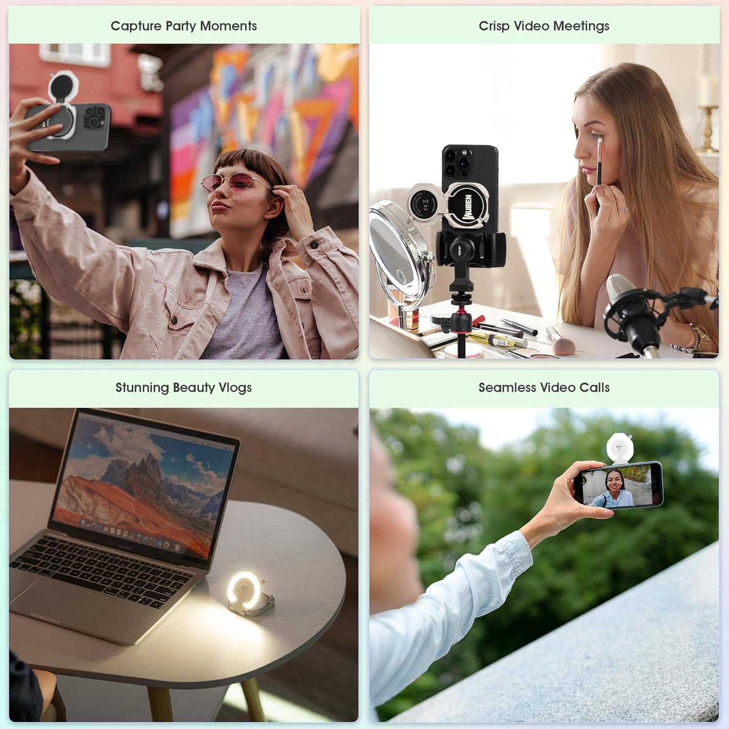 WUBEN E1 Magnetic Selfie Light, USB-Rechargeable LED Phone Light, 3000-6000K Adjustable Color Temperature, Portable Fill Light for Selfies TikTok Video Vlogging (White)