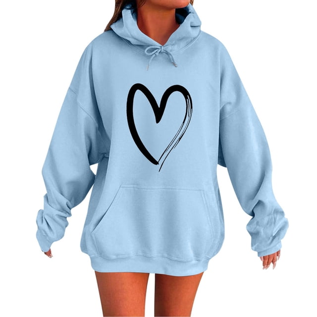 WZXFASHION Chandail à Capuchon pour Femmes à Imprimé d'Amour Simple, Mode, Ample, Décontracté, Chandail à Capuchon avec Poche, Rabais de 50 % Liquidation, Chandail à Col Roulé