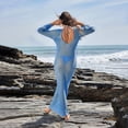 thumbnail image 5 of Women's Beach Cover Up Skirt Hollowed Out Knitted Bikini Swimsuit Sun Dress for Beach Resort Summer,Dark Blue,L, 5 of 7