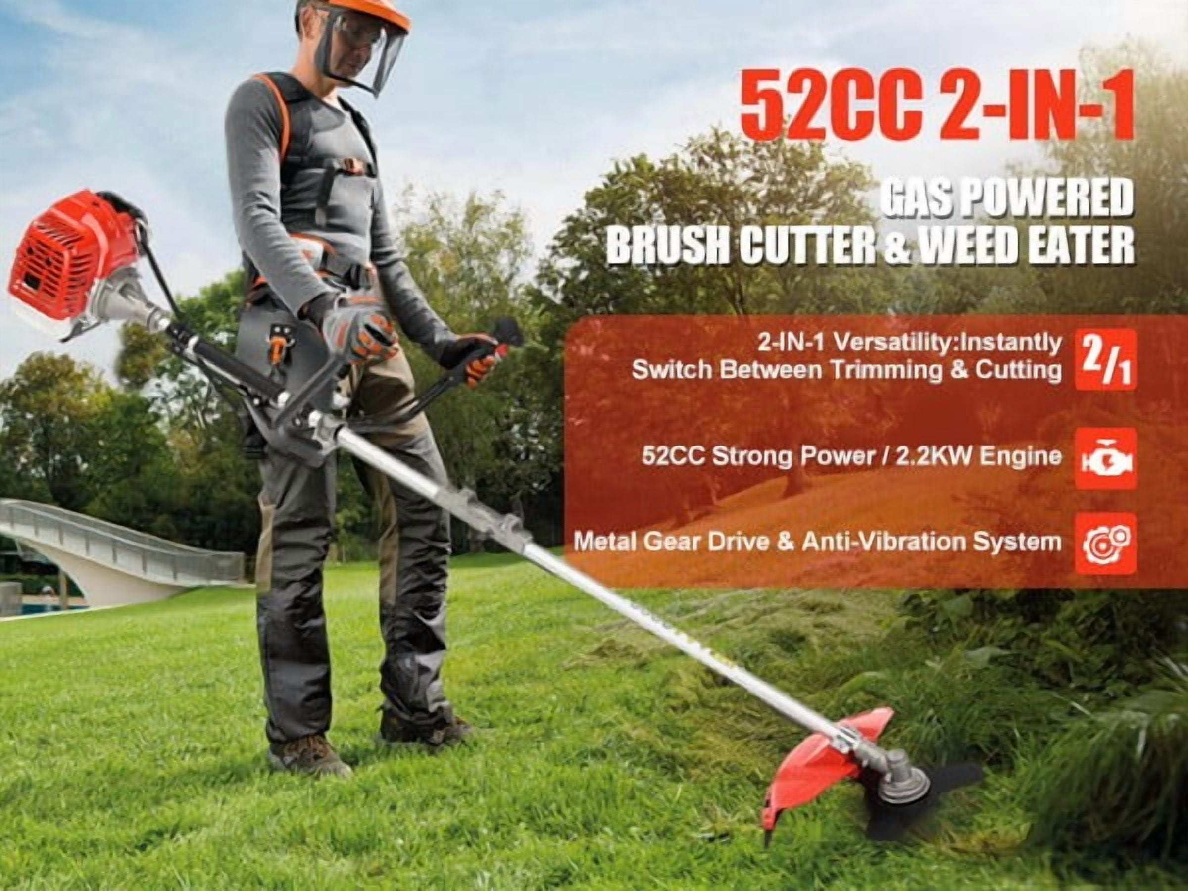 YNCE 52cc 2-Stroke Gas Powe String Trimmer, Weed Wacker, Trimmer and Edger with Multi Accessories, Sharp Blade, Long Rod for Lawn, Garden, Yard, etc