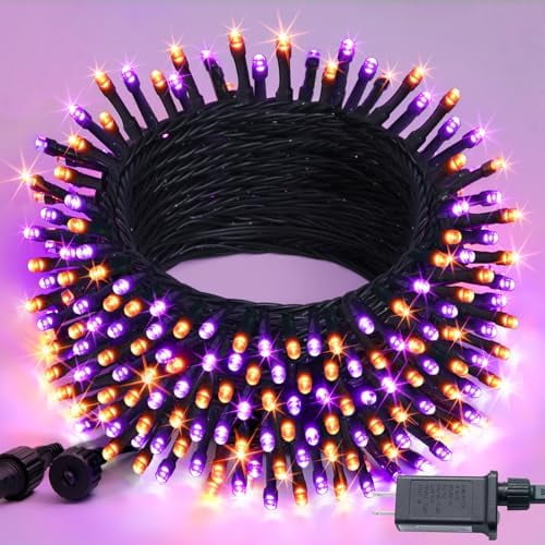 250LED Orange and Purple String Lights Outdoor Waterproof, 8 Lighting Modes Orange and Purple Christmas Lights 91.5ft Connectable Halloween Light Indoor for Tree Yard Patio House Decor