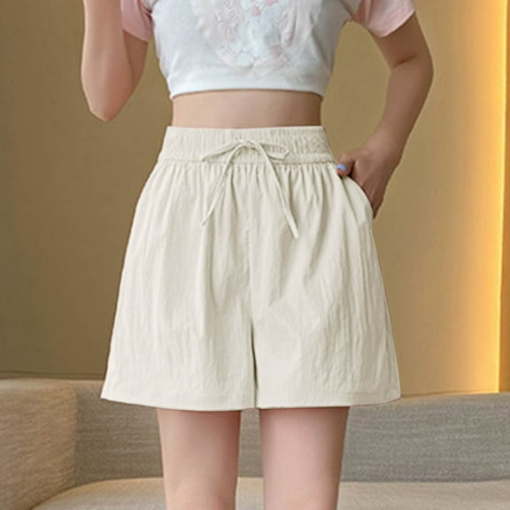 DPTALR George Women's Summer Linen Wide Leg Pants,High Waist,Drawstring,Casual Loose,with Pockets,#Beige,Size M