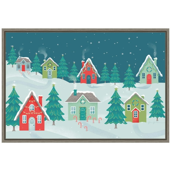 Amanti Art Fa La La I Christmas Houses Framed Canvas Wall Art Print