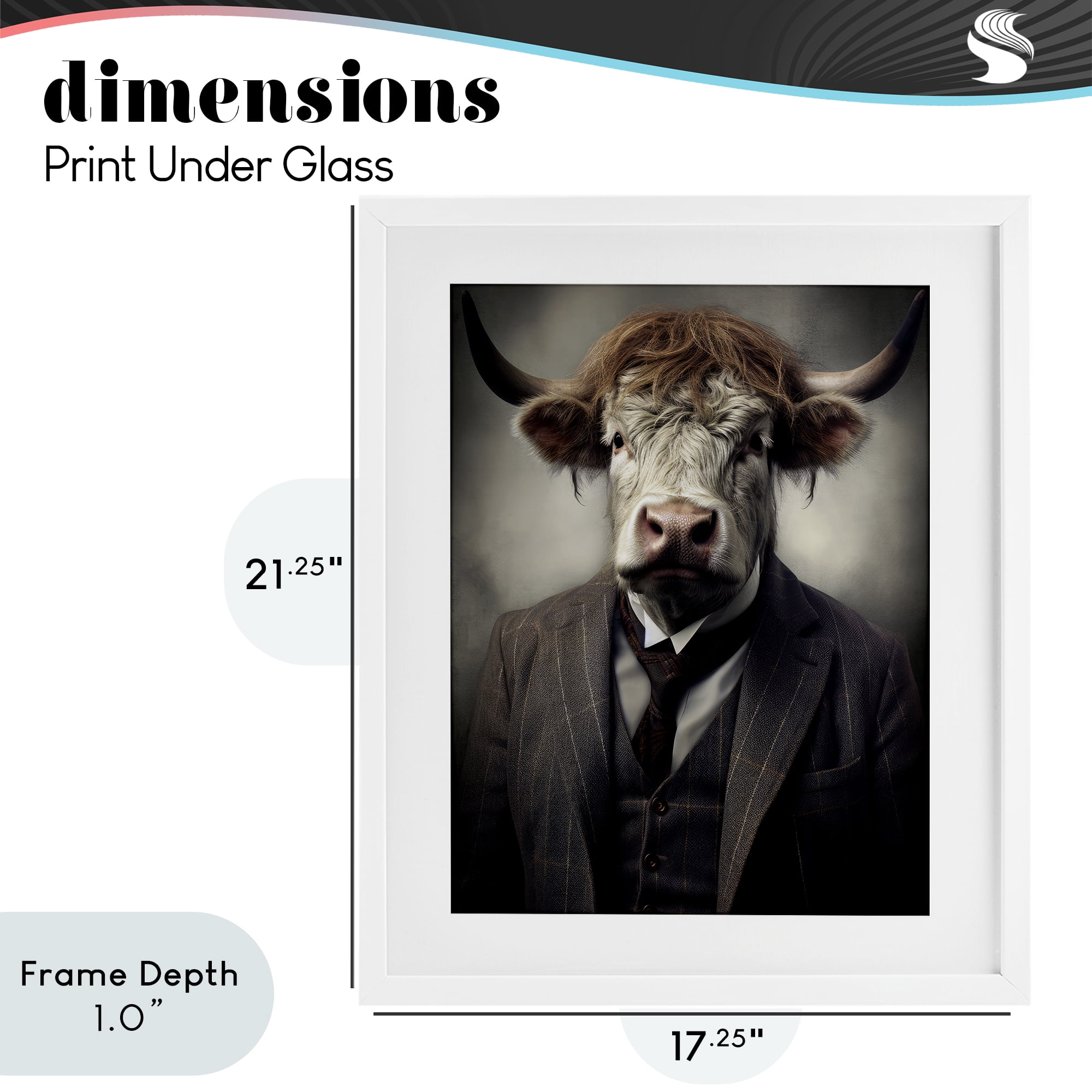Stupell Industries Sophisticated Bull Portrait White Framed Print Under Glass, design by Ray Powers