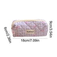 thumbnail image 2 of Bolsa de aseo acolchada de algodón a cuadros Bolsa de maquillaje con lazo lindo Bolsa para el cuidado de la piel para mujeres, 2 of 7