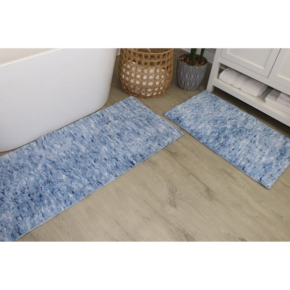Essential 2-Piece Bathroom Contour and Toilet Lid Cover Set, Plush Microfiber Contour Rug and Non-Slip Toilet Lid Cover, Ultra Absorbent, Quick-Dry, Machine Washable, Blue