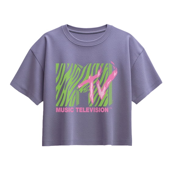 MTV - Neon Tiger Stripe Logo Girls' Short Sleeve Boxy Graphic T-Shirt