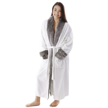chiffon robe with fur trim