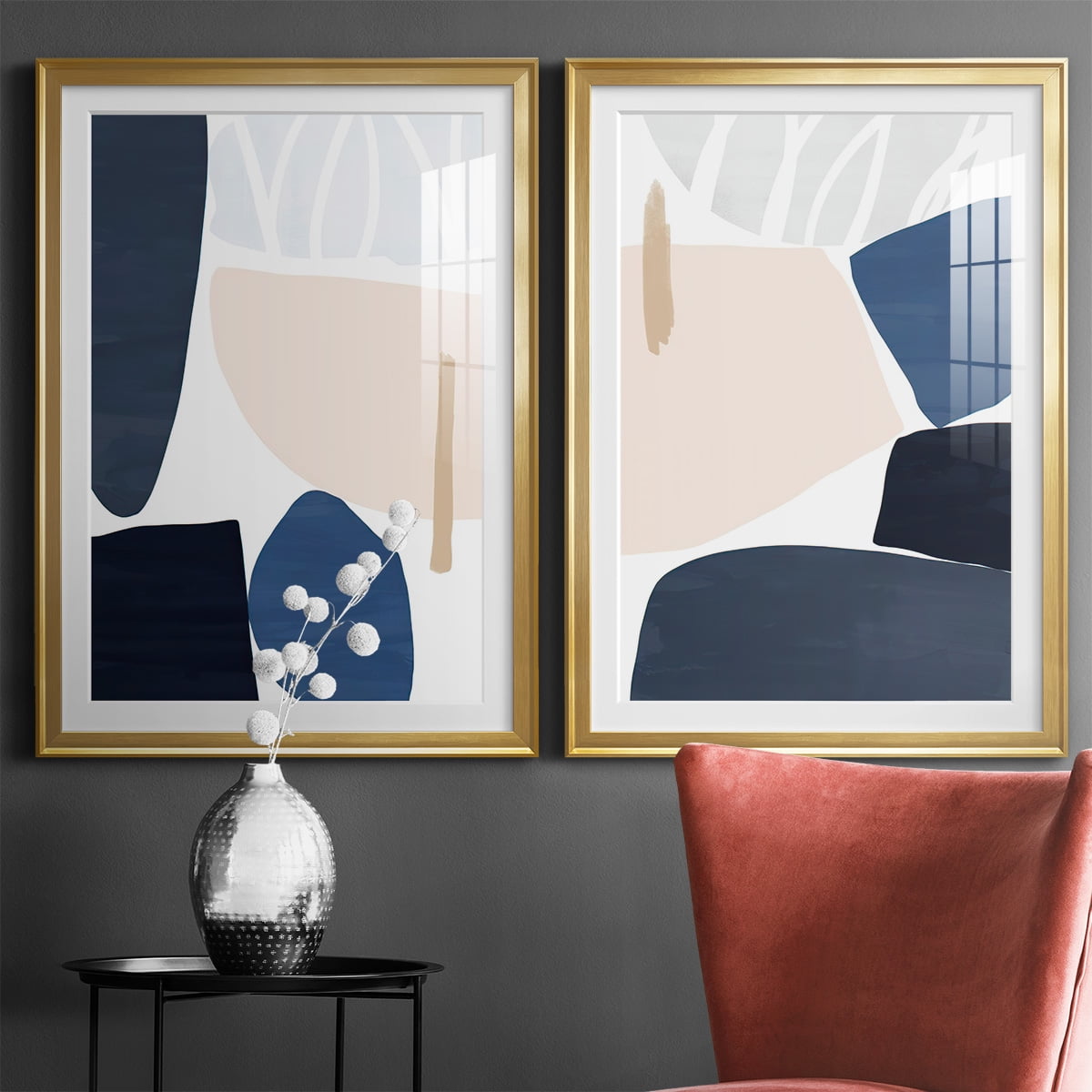 Wexford Home Denim and Sand I Premium Framed Print, 26.5" x 36.5" - Ready to Hang, Gold (Set of 2)